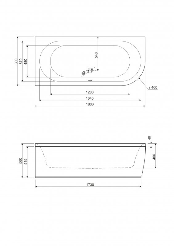 Чертеж Акриловая ванна Cezares Metauro 180x80 METAURO CORNER-180-80-40-L-W37