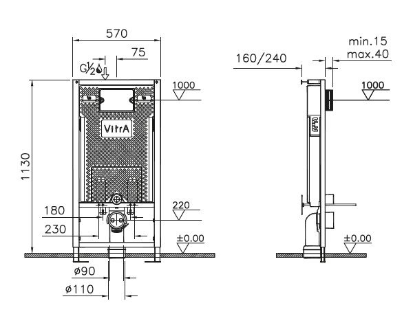 Чертеж Инсталляции для унитазов VitrA Vpro 765-5800-01