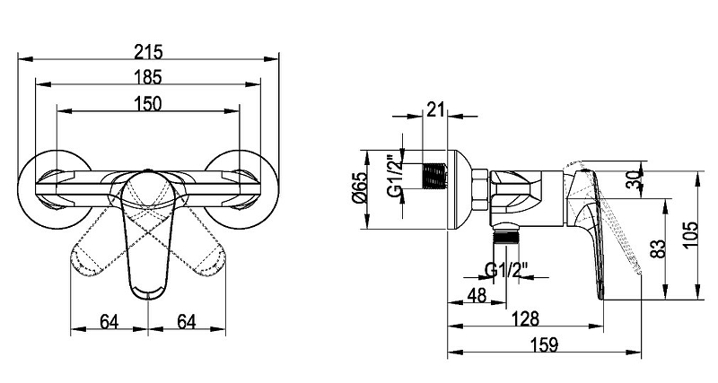 Чертеж Смеситель для душа Villeroy&Boch O.novo Start TVS10530111061