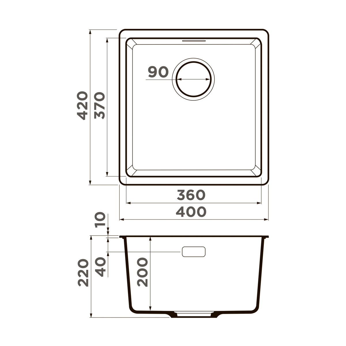 Чертеж Кухонная мойка Omoikiri Kata 40-U-GR Artgranit/leningrad grey 4993397