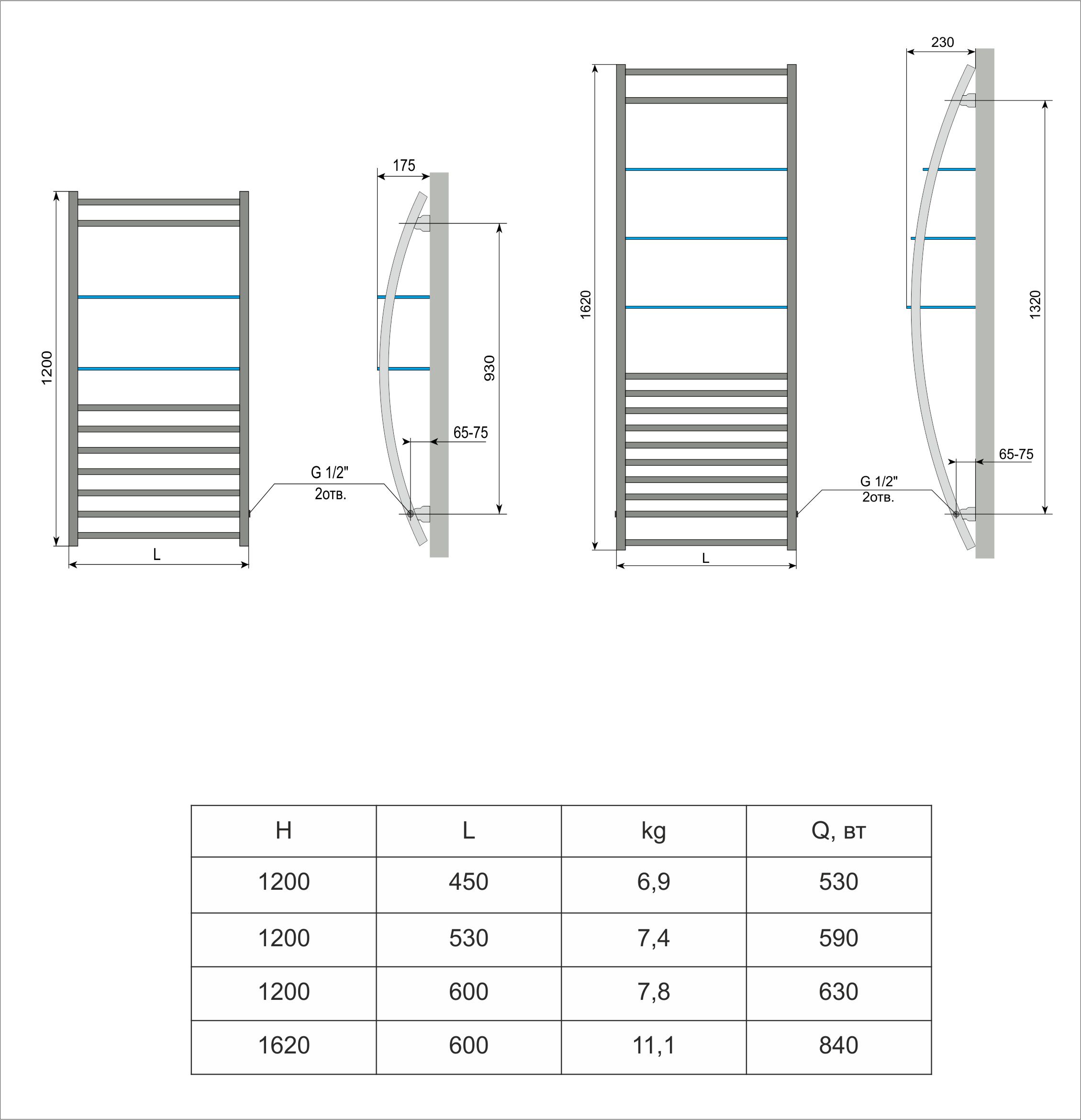 Чертеж Полотенцесушитель электрический Neoinox SHELL 1200x450 POL хром