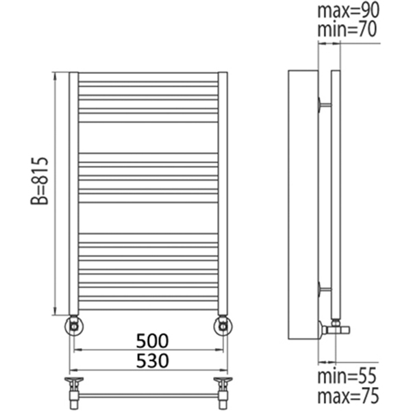 Чертеж Полотенцесушитель водяной Terminus Тоскана 500*815 30*30/30*10 П14 4620768884795