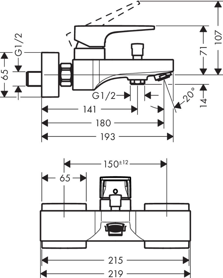 Чертеж Смеситель для ванны hansgrohe Metropol 74540000