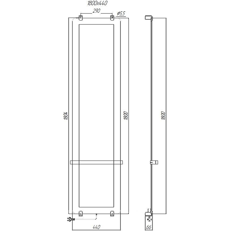 Чертеж Электрический полотенцесушитель Allen Brau Infinity 180x44 8.21006.GL
