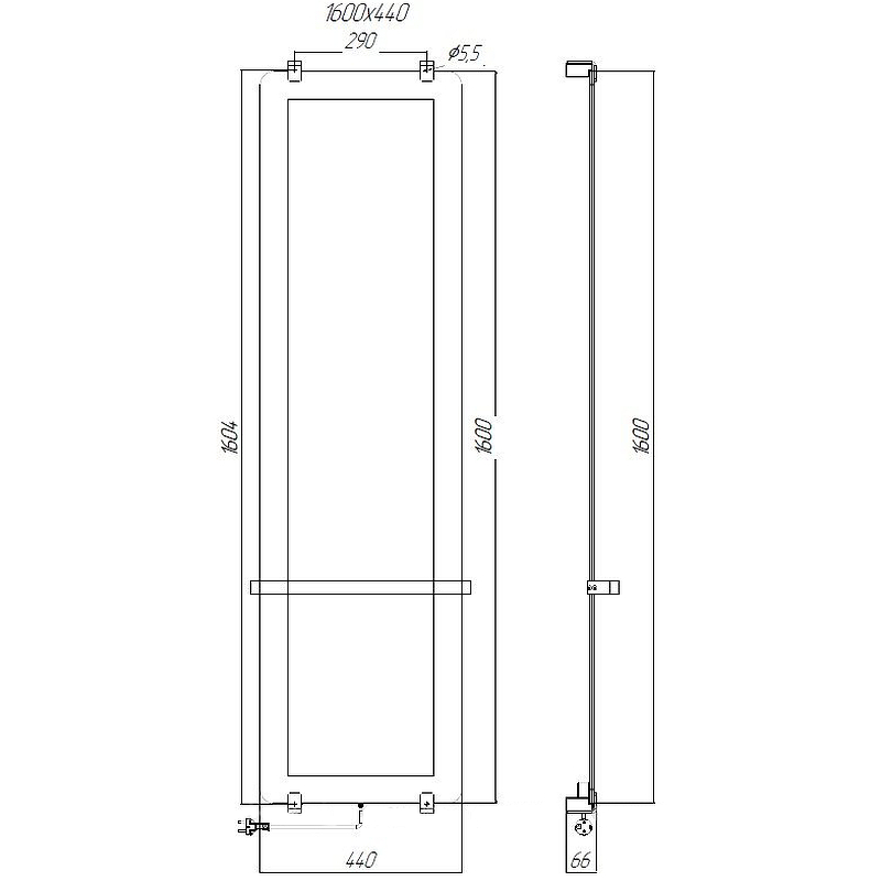 Чертеж Электрический полотенцесушитель Allen Brau Infinity 160x44 8.21005.GL