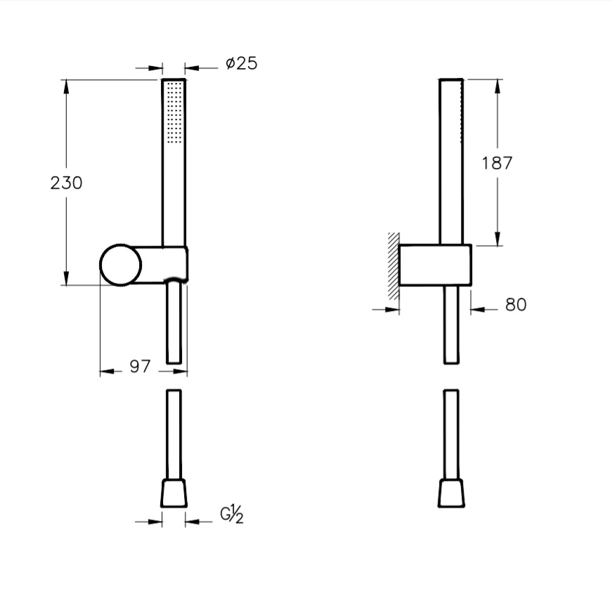 Чертеж Душевой гарнитур Vitra Origin A4554336 черный