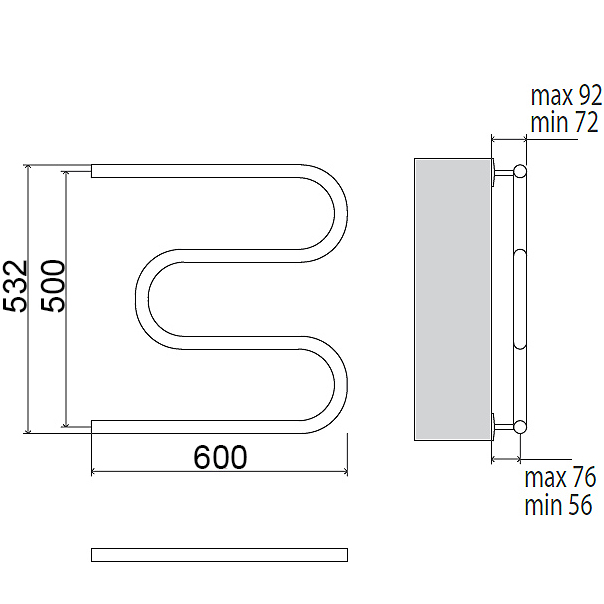 Чертеж Полотенцесушитель водяной Terminus М-обр БШ 500х600 4620768880933