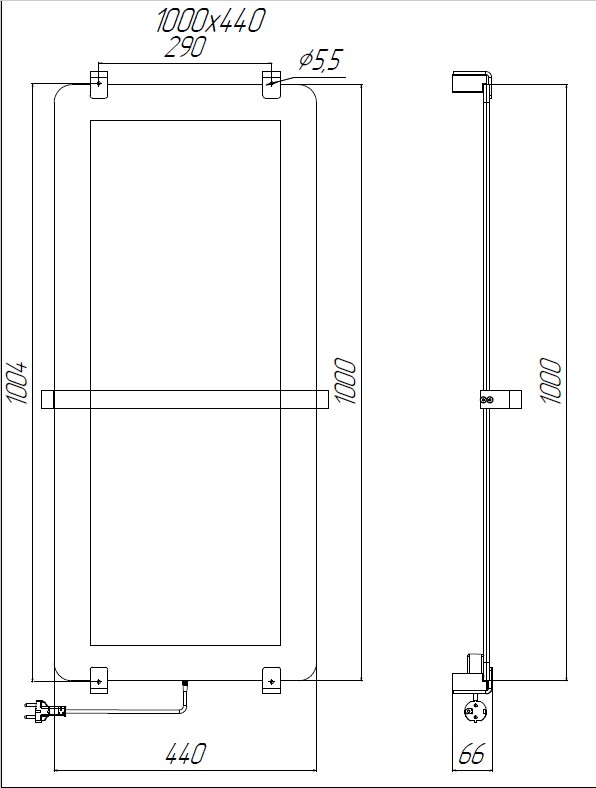Чертеж Электрический полотенцесушитель Allen Brau Infinity 100x44 00305012 медь браш