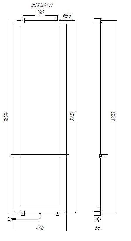 Чертеж Электрический полотенцесушитель Allen Brau Infinity 160x44 00305022 черный браш
