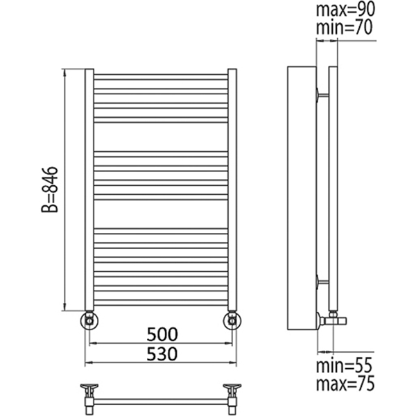 Чертеж Полотенцесушитель водяной Terminus Сицилия 500*846 30*30/18 П14 4620768882302