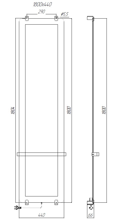 Чертеж Электрический полотенцесушитель Allen Brau Infinity 180x44 00305016 медь браш