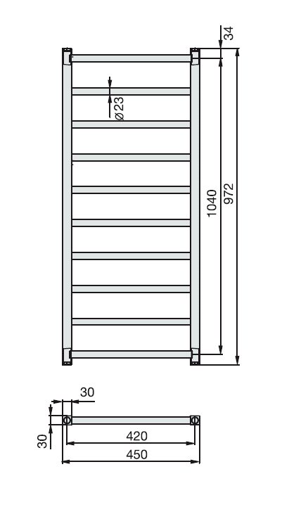 Чертеж Полотенцесушитель водяной Zehnder Stalox STXI-100-045