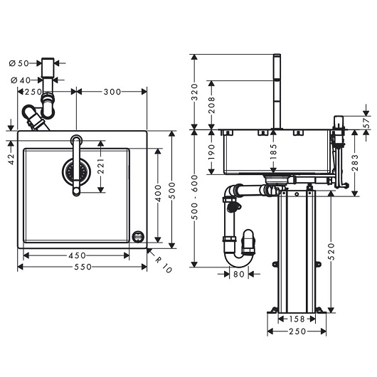 Чертеж Кухонная комбинация hansgrohe C71-F450-06 43201800 сталь