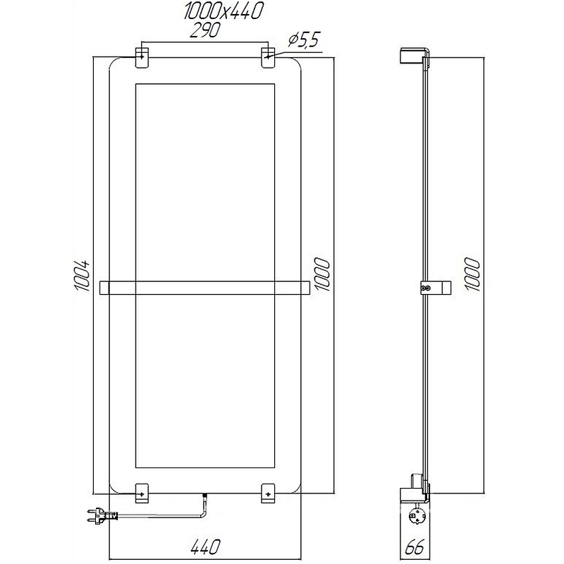 Чертеж Электрический полотенцесушитель Allen Brau Infinity 100x44 8.21002.GL