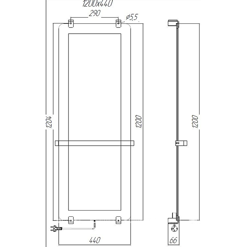 Чертеж Электрический полотенцесушитель Allen Brau Infinity 120x44 8.21003.GL
