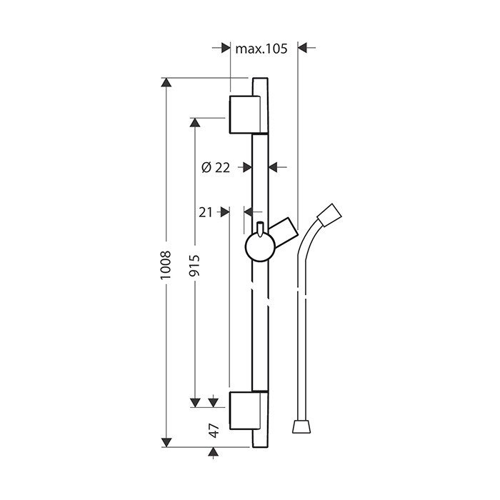 Чертеж Душевая штанга hansgrohe Unica S Puro 28631140 90 см со шлангом, шлифованная бронза