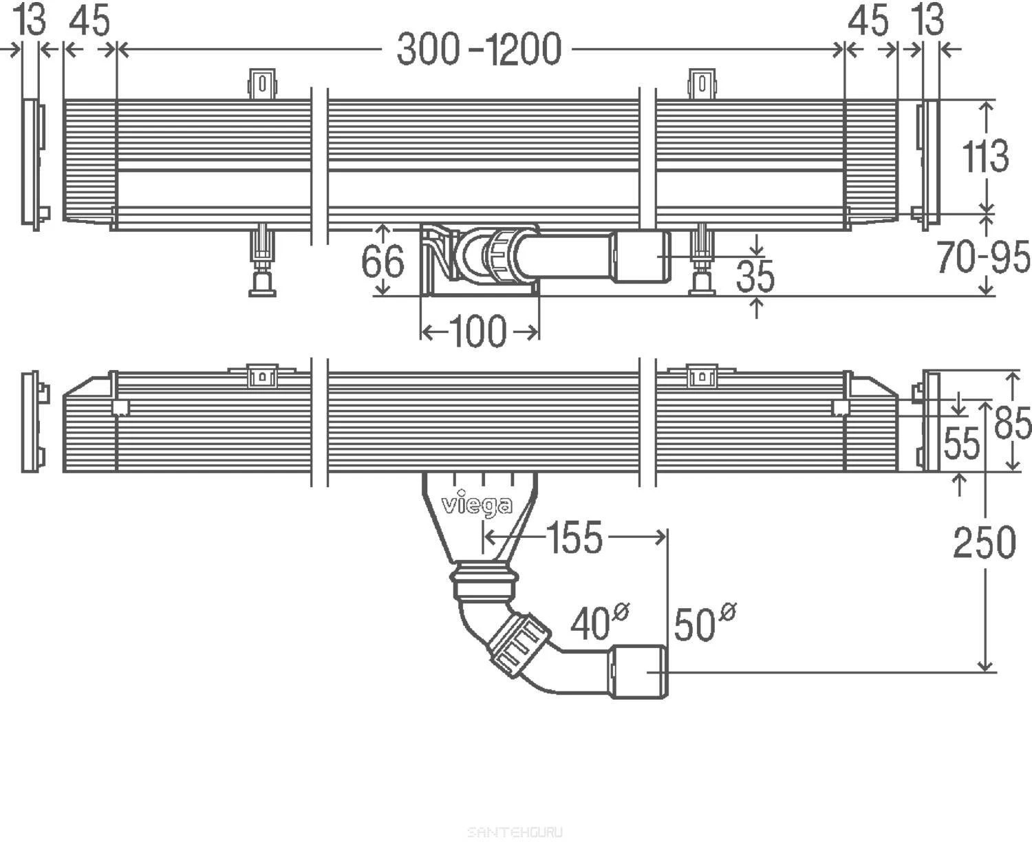 Чертеж Душевой лоток Viega Advantix Vario 120x20 736736