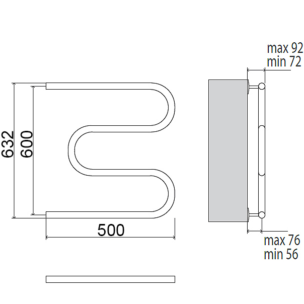 Чертеж Полотенцесушитель водяной Terminus М-обр БШ 600х500 4620768881411