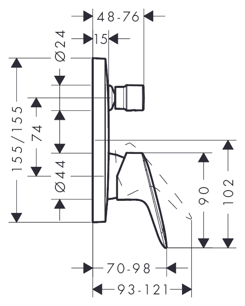 Чертеж Смеситель для ванны hansgrohe Logis 71405000