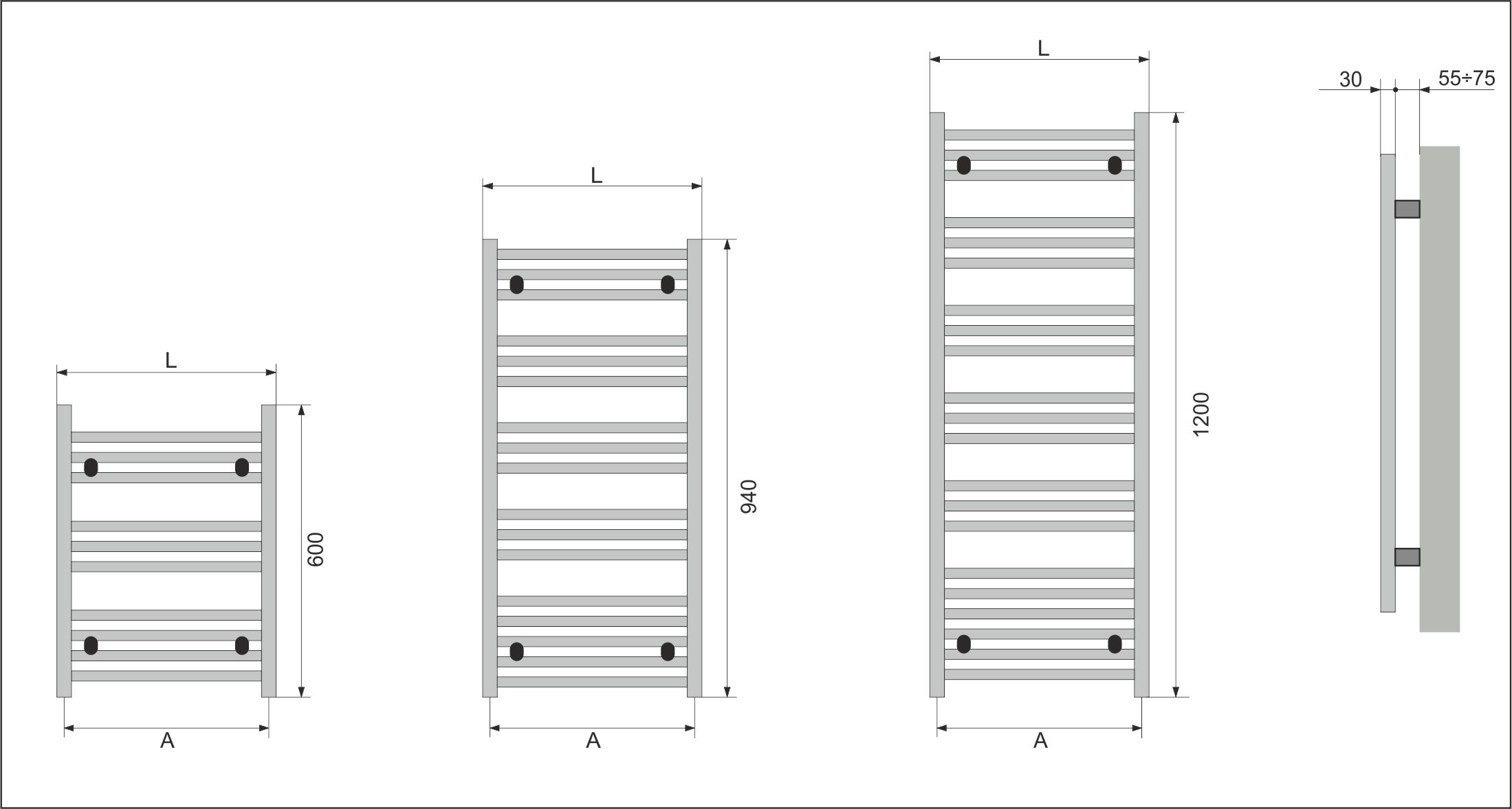 Чертеж Полотенцесушитель водяной Neoinox BRAS 940x600 POL хром