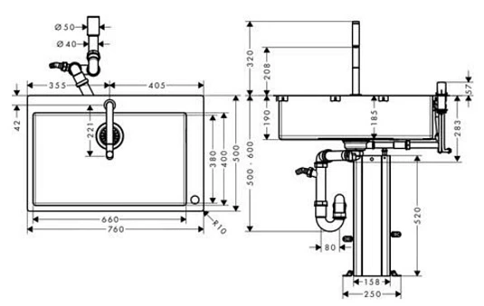 Чертеж Кухонная комбинация hansgrohe C71-F660-08 43202800 сталь