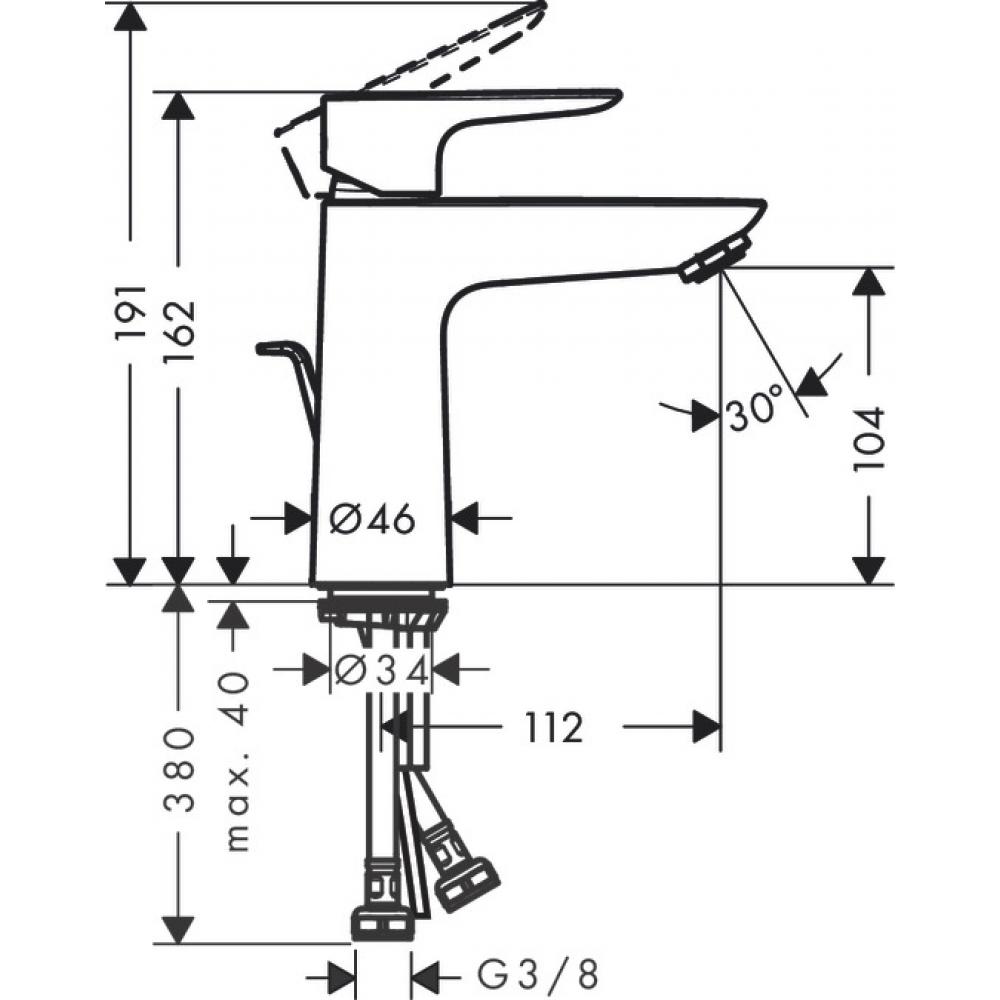 Чертеж Смеситель для раковины hansgrohe Talis E 71710140 шлифованная бронза