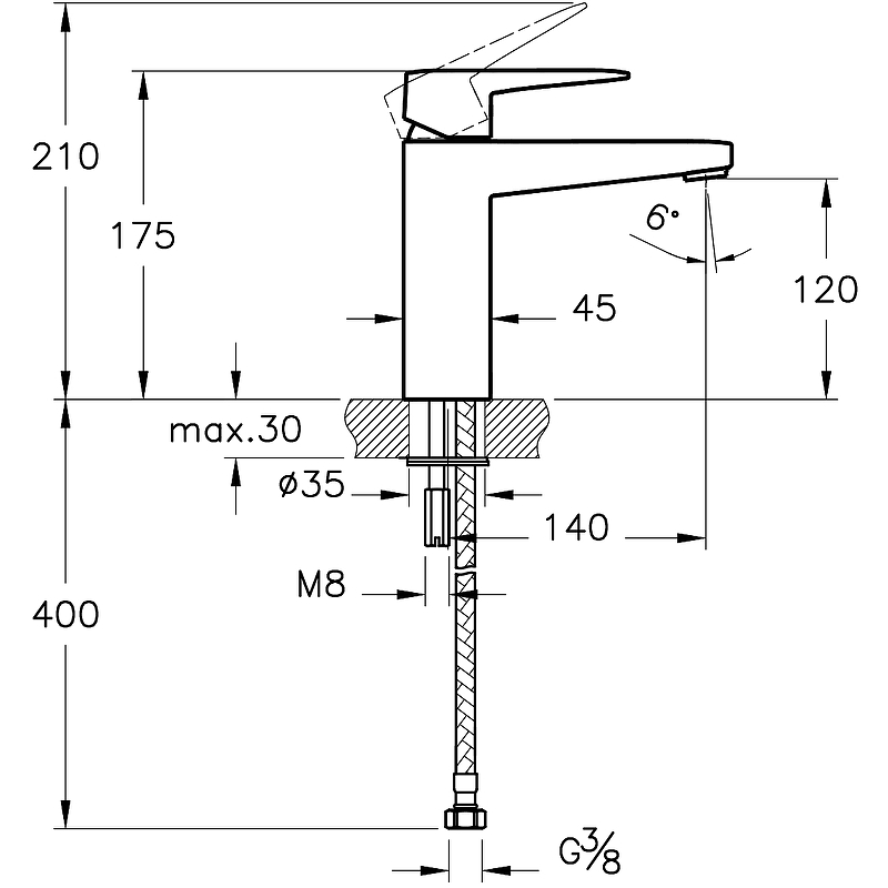 Чертеж Смеситель для раковины Vitra Root Square A42731EXP хром