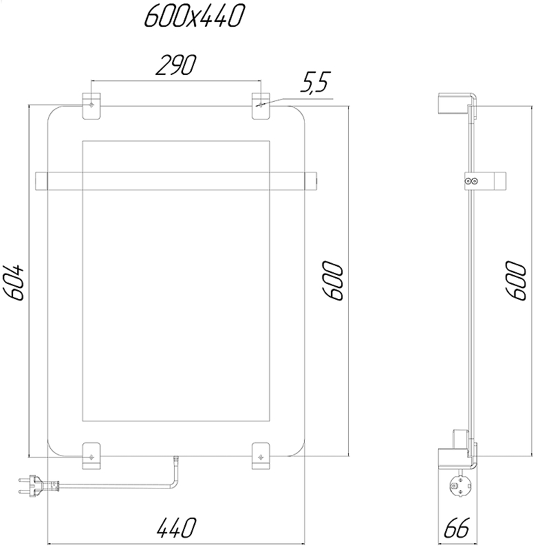 Чертеж Электрический полотенцесушитель Allen Brau Infinity 60x44 8.21000.GL