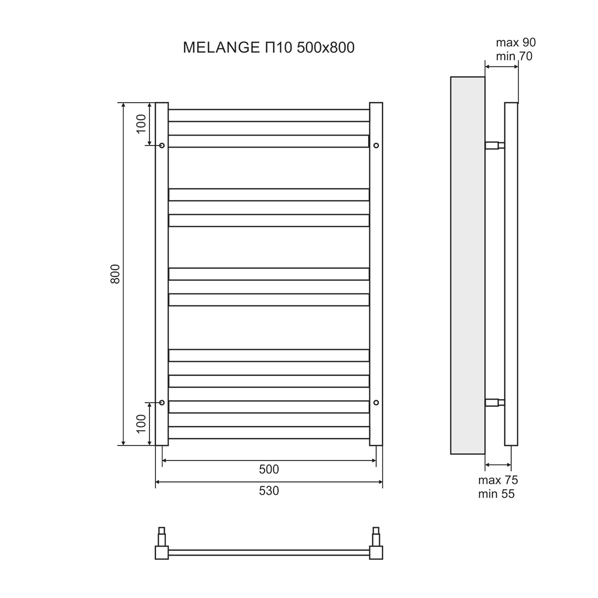 Чертеж Полотенцесушитель водяной Lemark Melange LM49810 П10 500x800