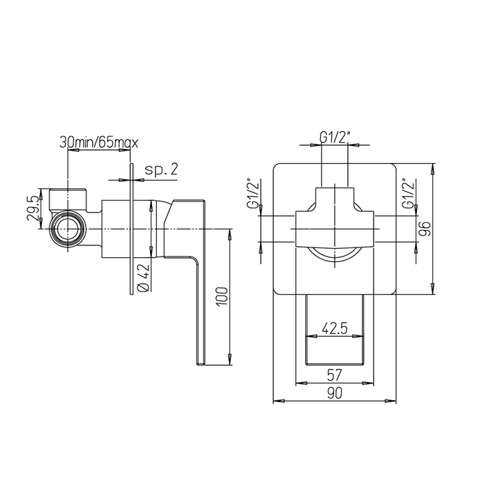 Чертеж Смеситель для душа Paini Dax 84CR690R