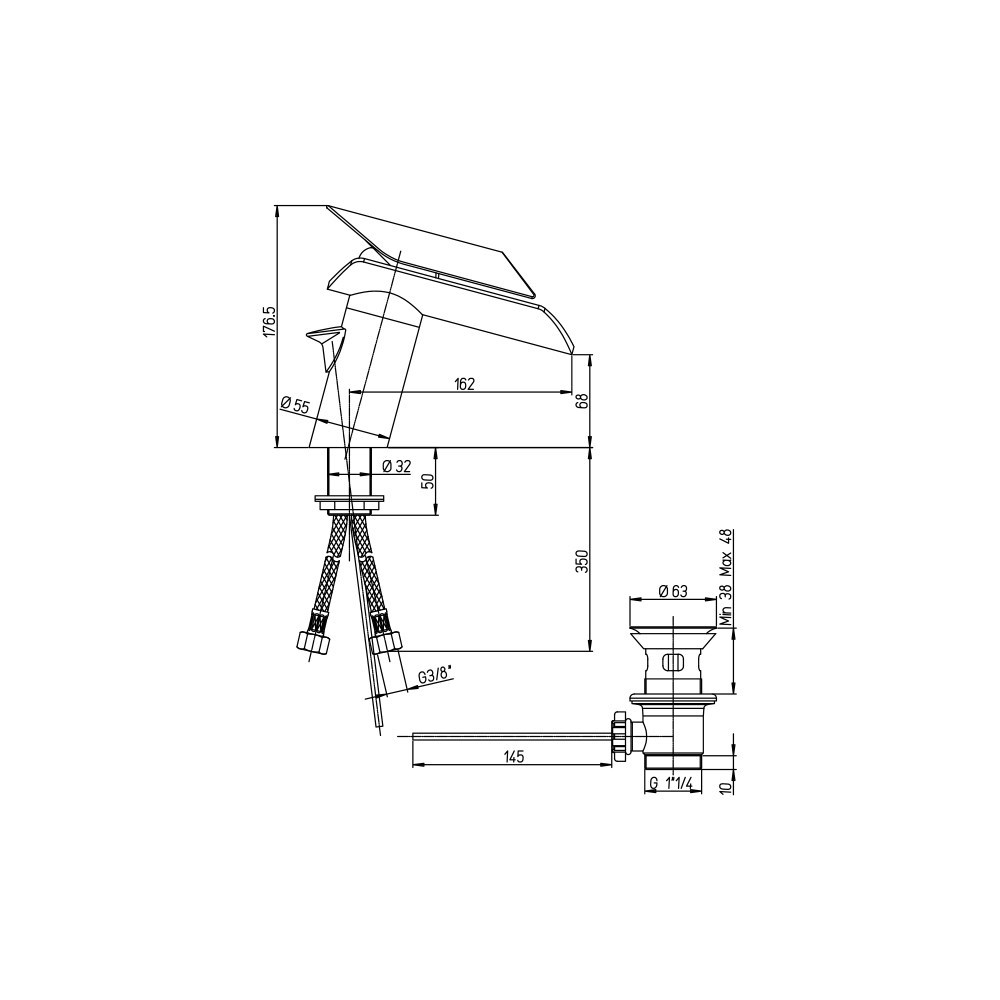 Чертеж Смеситель для раковины Paini Morgana 73CR211LZKM