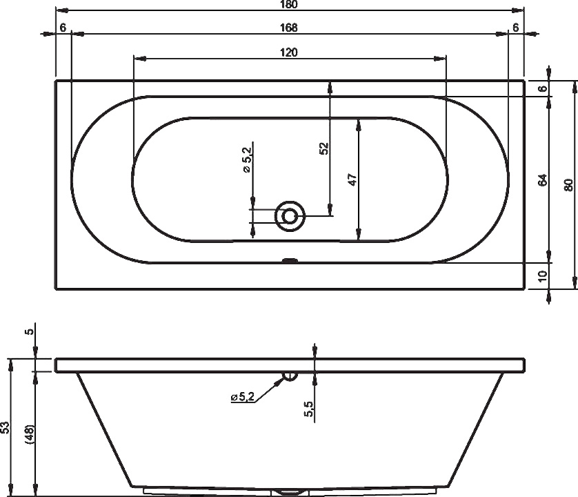 Чертеж Акриловая ванна Riho Carolina 180x80 BB5400500000000 (B056001005)