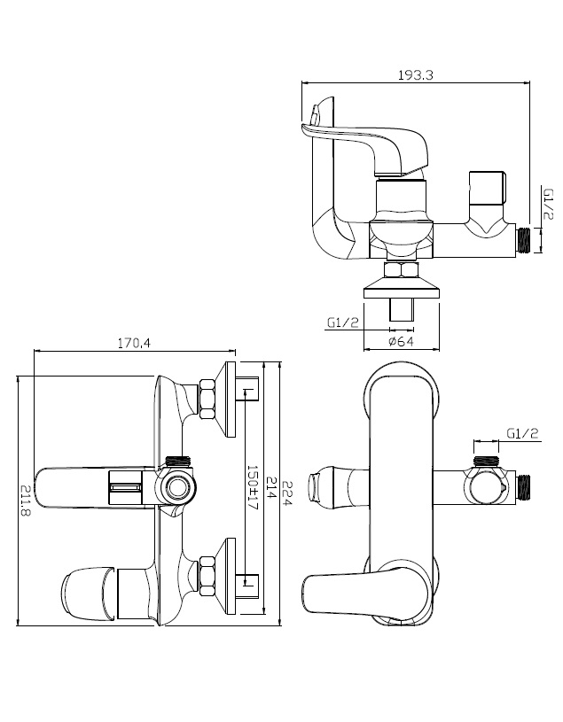 Чертеж Душевой комплект Damixa Palace Evo 974230000