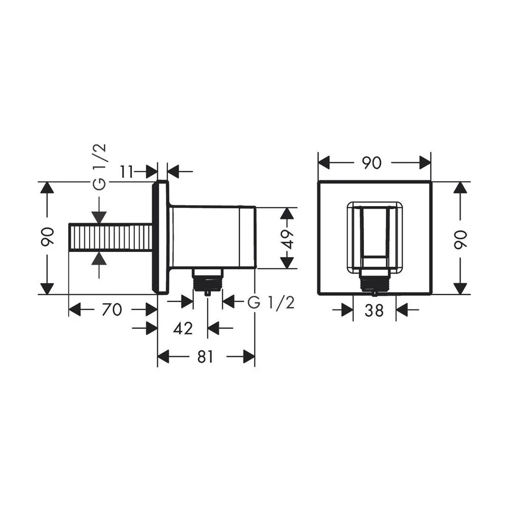 Чертеж Шланговое подключение hansgrohe FixFit E 26889000