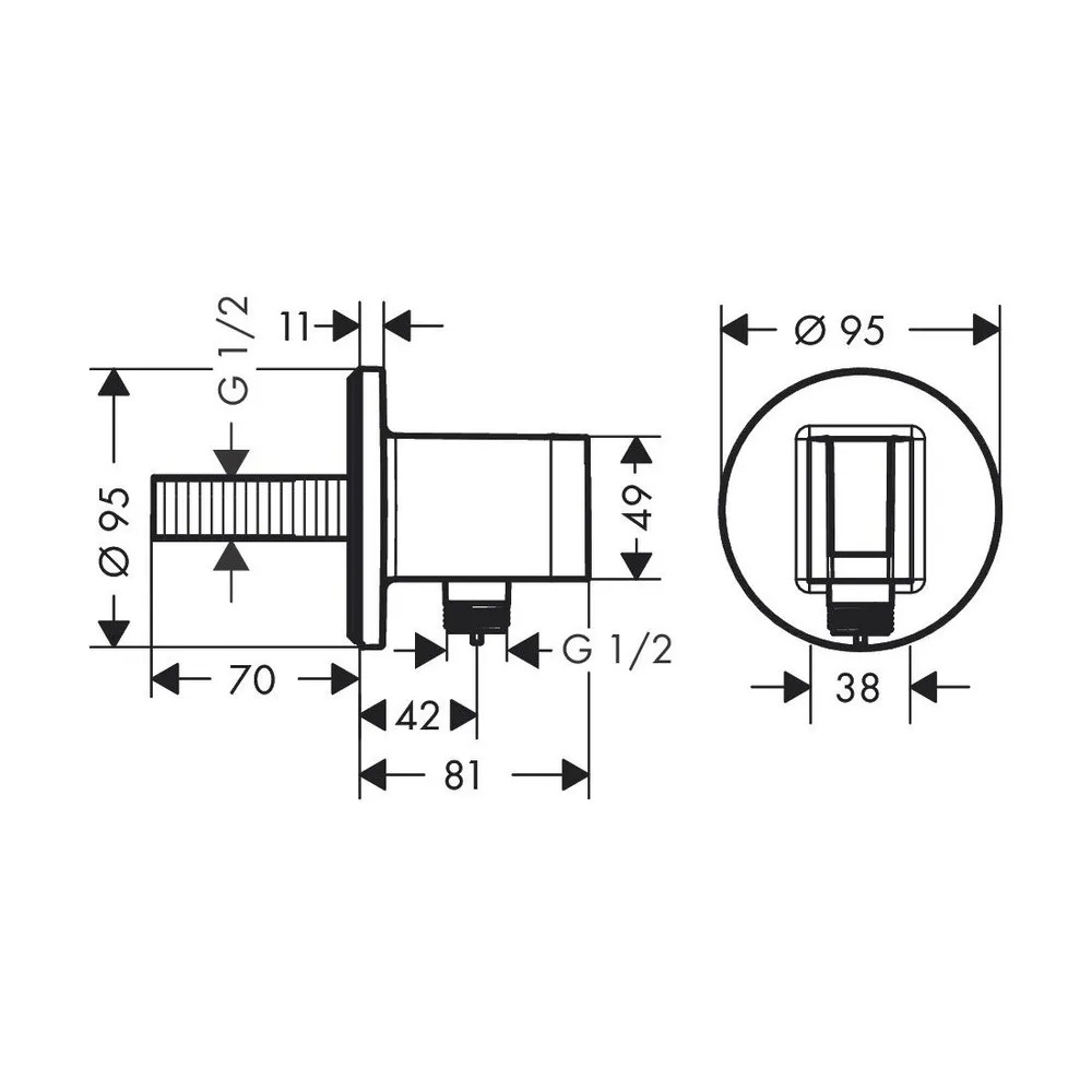 Чертеж Шланговое подключение hansgrohe FixFit S 26888000