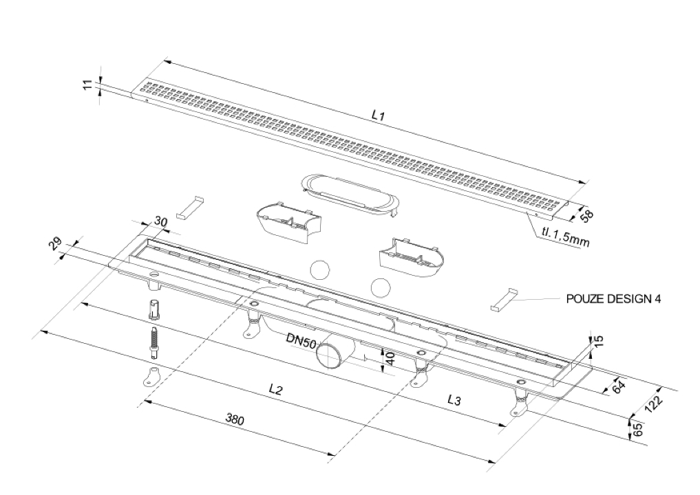 Чертеж Душевой лоток PlastBrno Design 2 SZA2550
