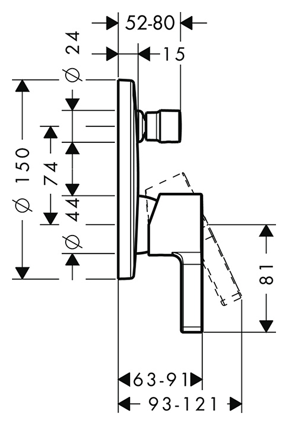 Чертеж Смеситель для ванны hansgrohe Metris S 31465000