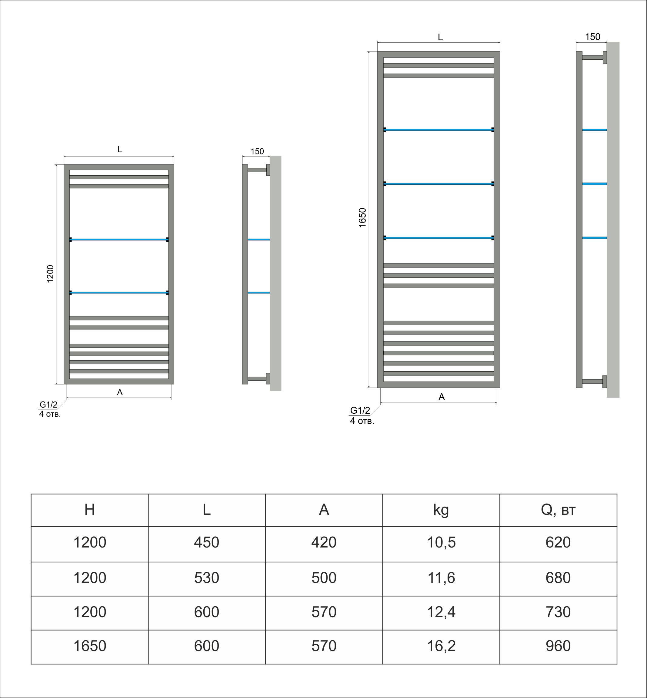 Чертеж Полотенцесушитель электрический Neoinox RAMA 1200x600 POL хром