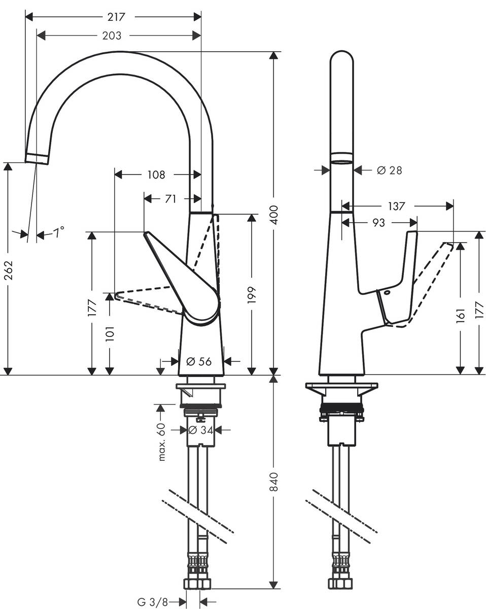 Чертеж Смеситель для кухни hansgrohe Talis S 72810000