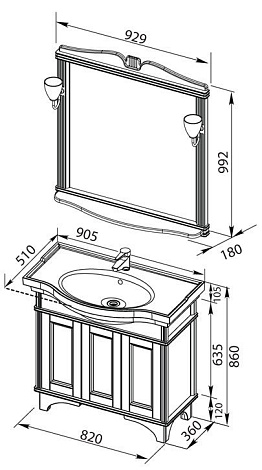 Комплект мебели Aquanet Николь 90 (180677) орех (Тумба+раковина+зеркало)