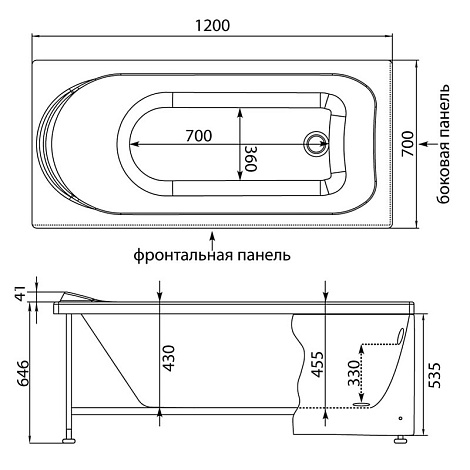 Акриловая ванна Aquanet West 120x70 204050